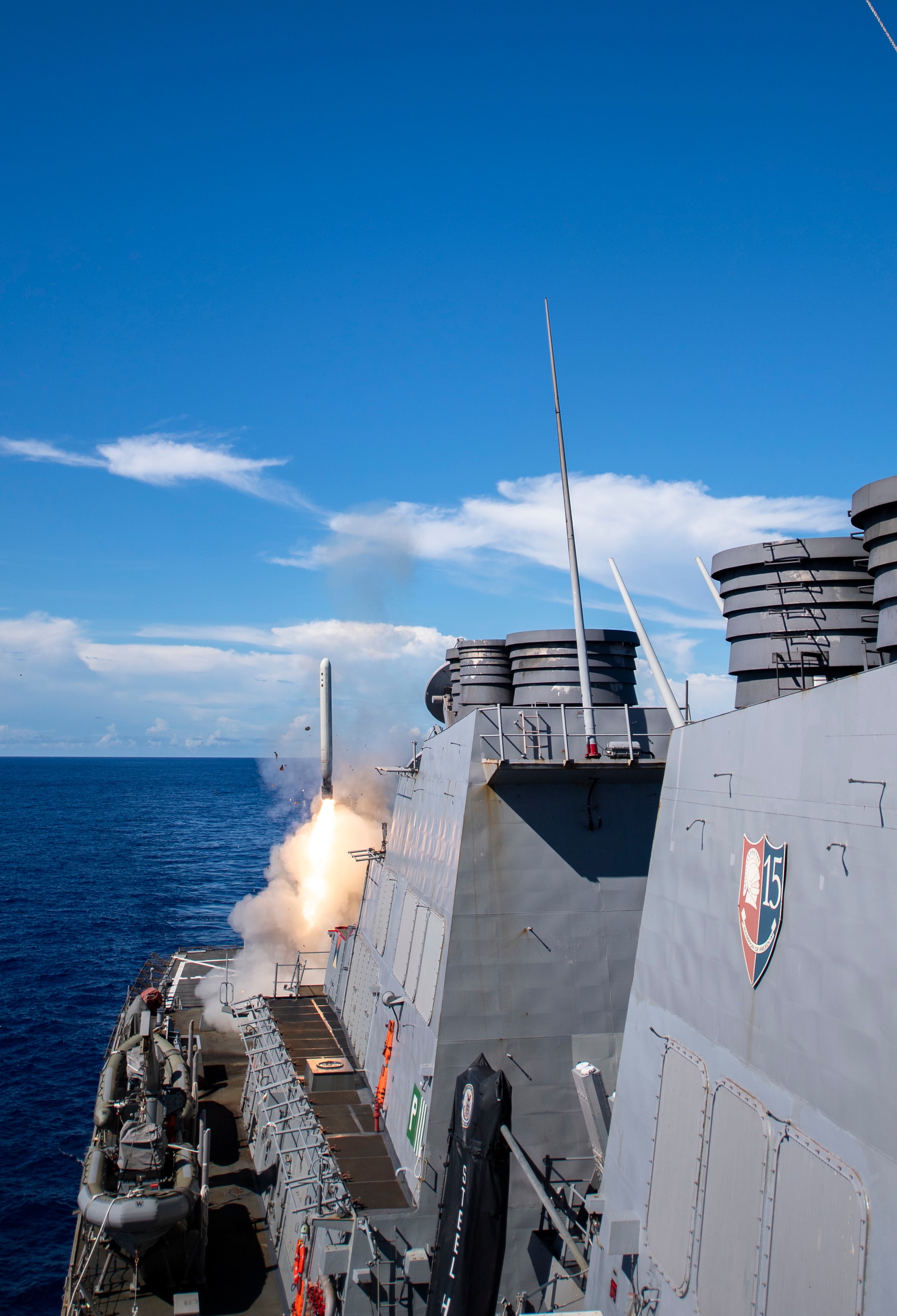 Tomahawk missile launching from USS Curtis Wilbur at sea
